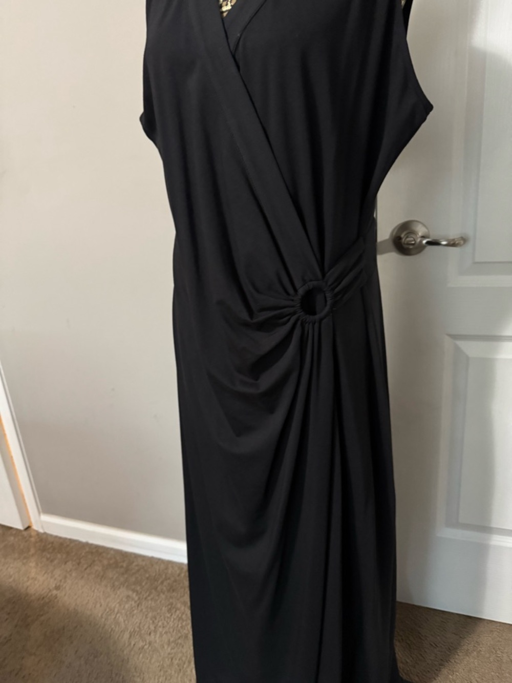 Lands' End Black Sleeveless Maxi Dress with Ring Detail